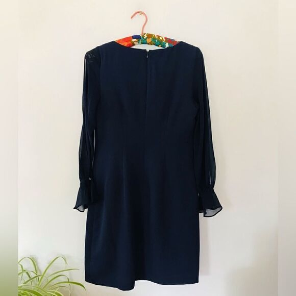 Karl Lagerfeld Paris | Navy Chiffon Sleeve crepe sheath dress | size 4 - Picture 8 of 10